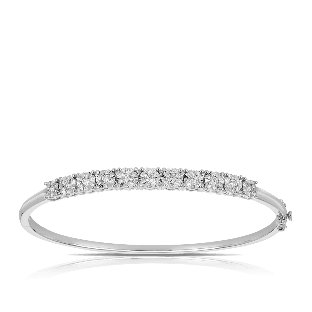 Illusion Set Diamond Bangle in 9ct White TGW 1.02ct
