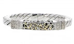 Italian sterling silver bangle bracelet with 0.50ct diamonds and solid 14K yellow gold accents