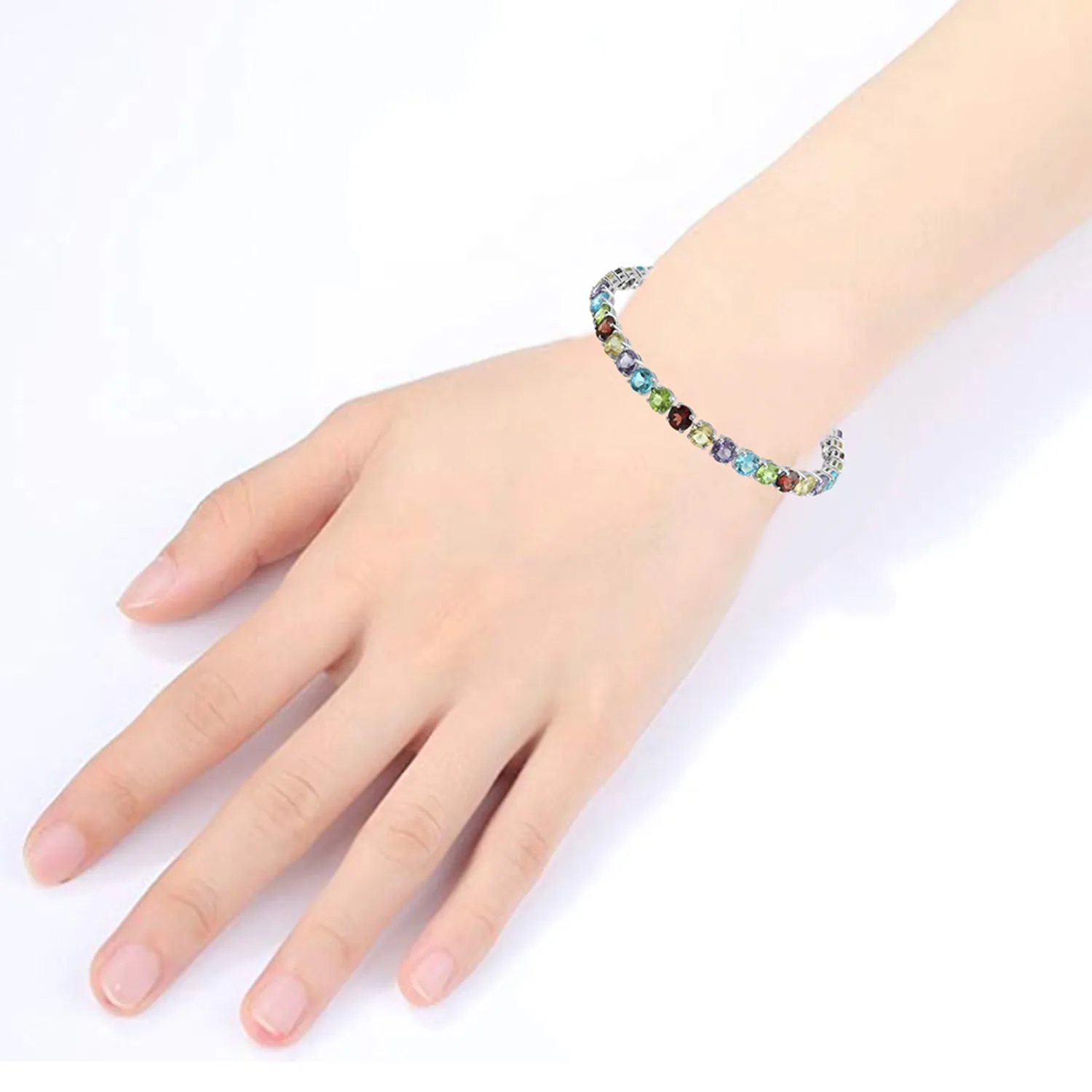 Jewelili Sterling Silver Multi Gemstone Bracelet