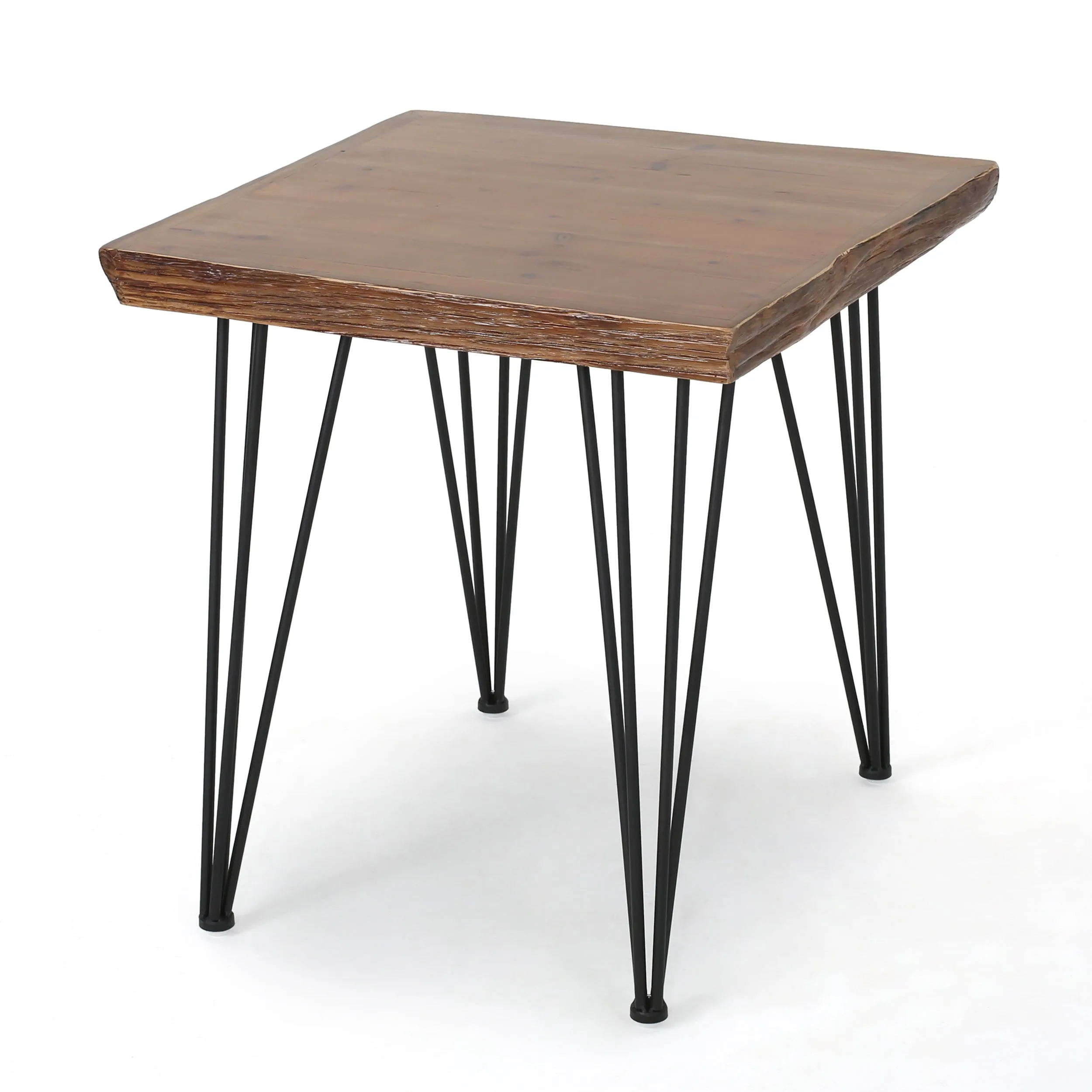 Kaia Modern Industrial Faux Live Edge Square Dining Table, Natural and Black