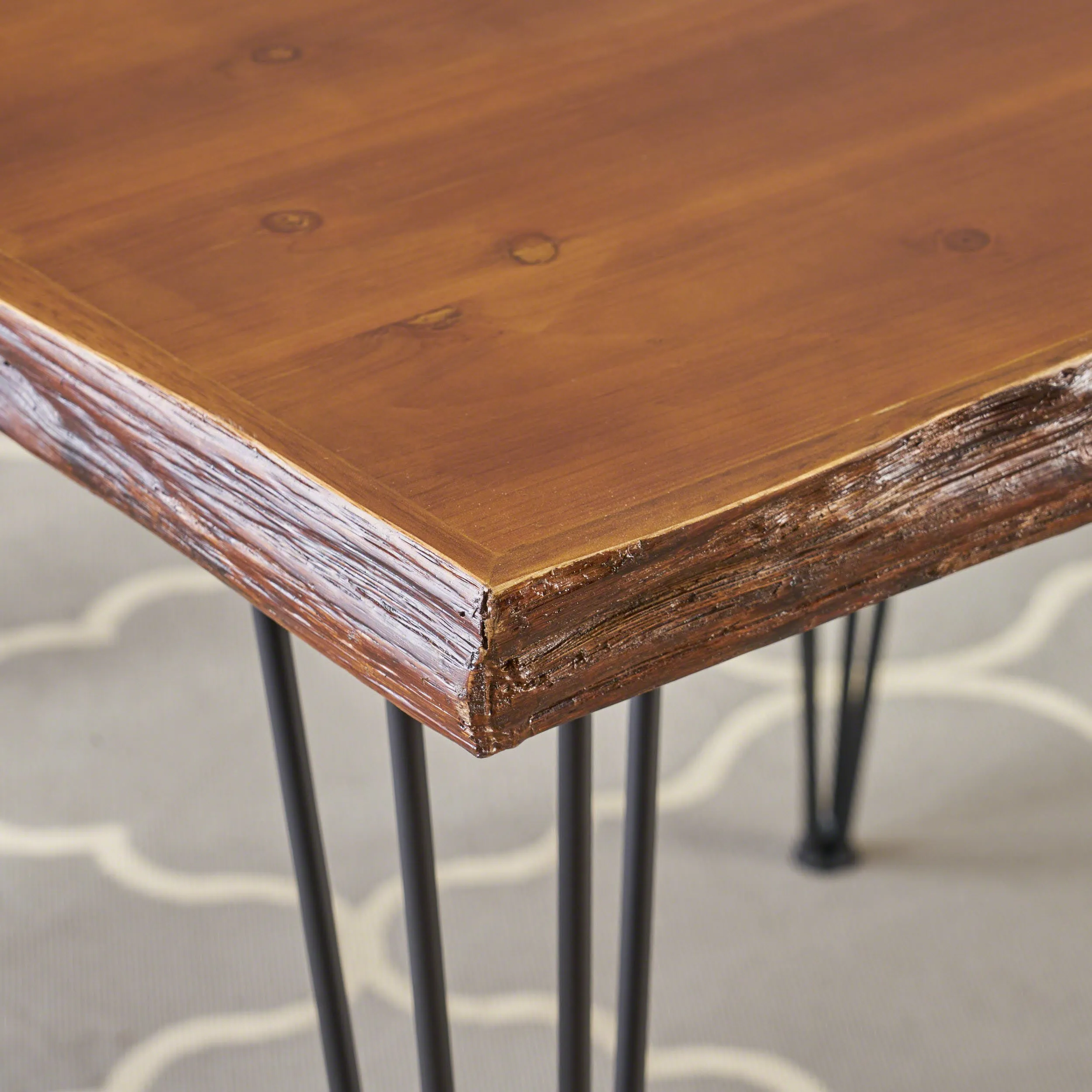 Kaia Modern Industrial Faux Live Edge Square Dining Table, Natural and Black