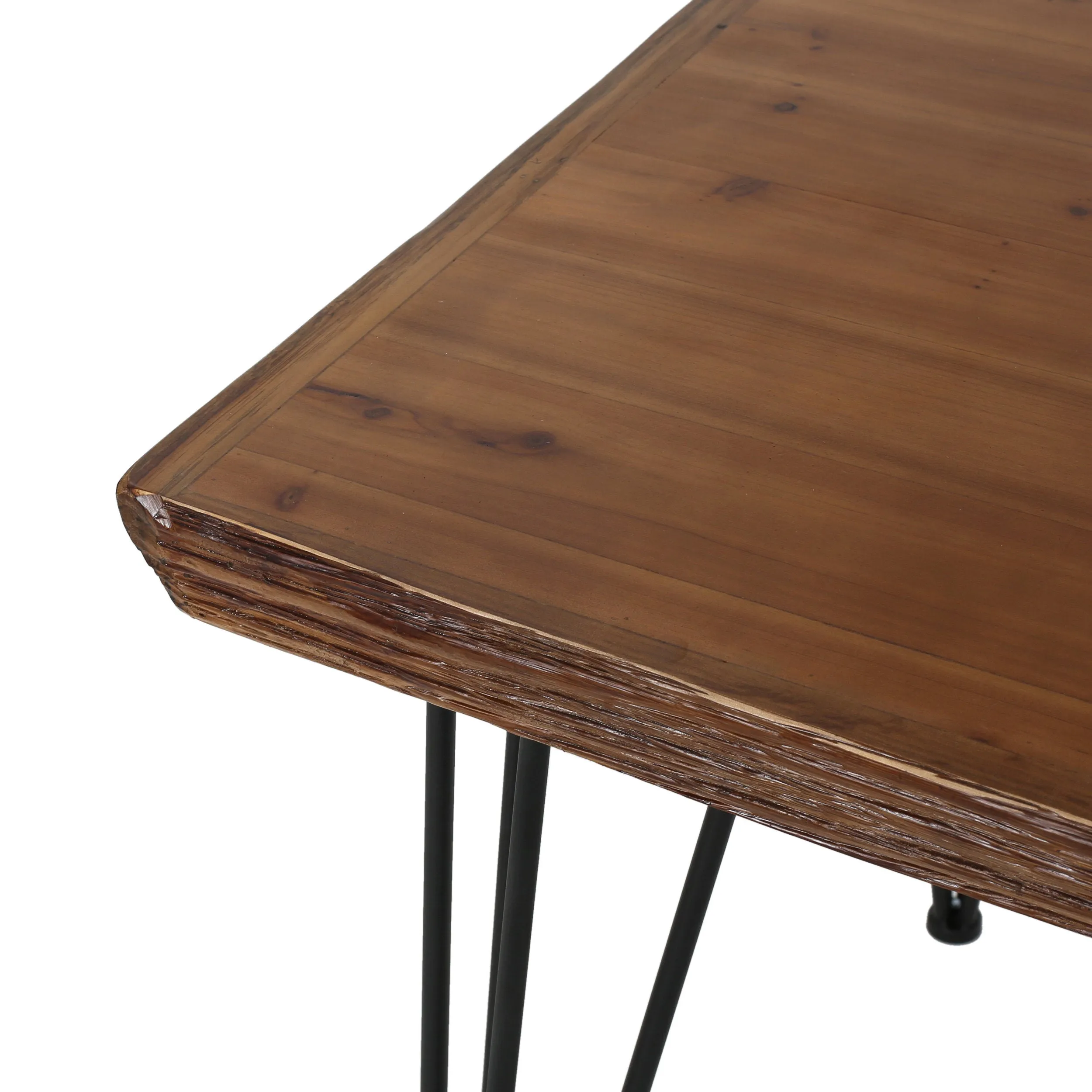 Kaia Modern Industrial Faux Live Edge Square Dining Table, Natural and Black