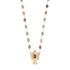 LABRADORITE THUNDERBIRD BEADED CHAIN NECKLACE