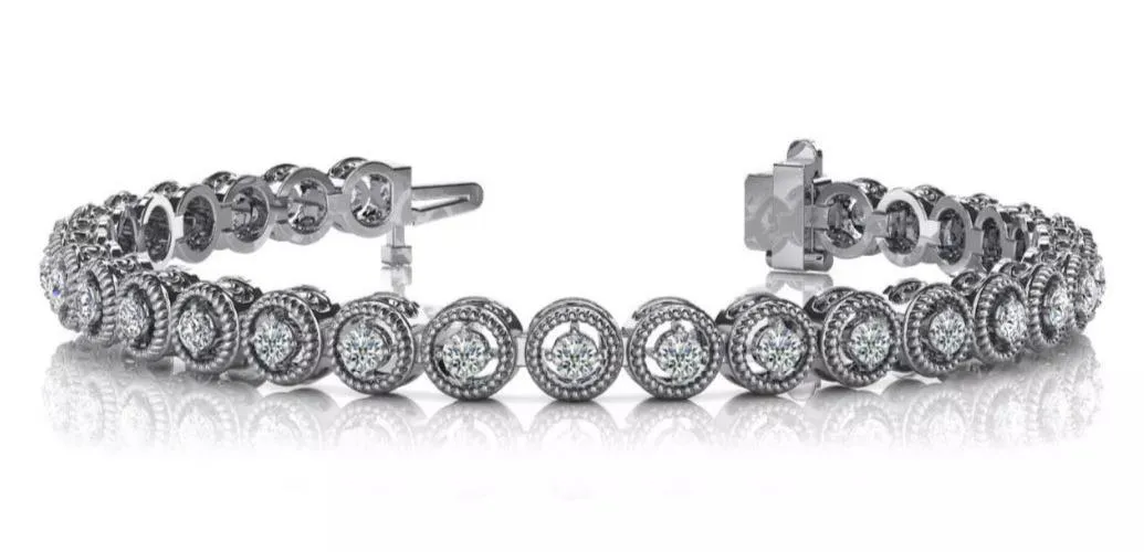 LARGE 3.0CT DIAMOND 14K WHITE GOLD 3D FILIGREE MILGRAIN ETERNITY TENNIS BRACELET