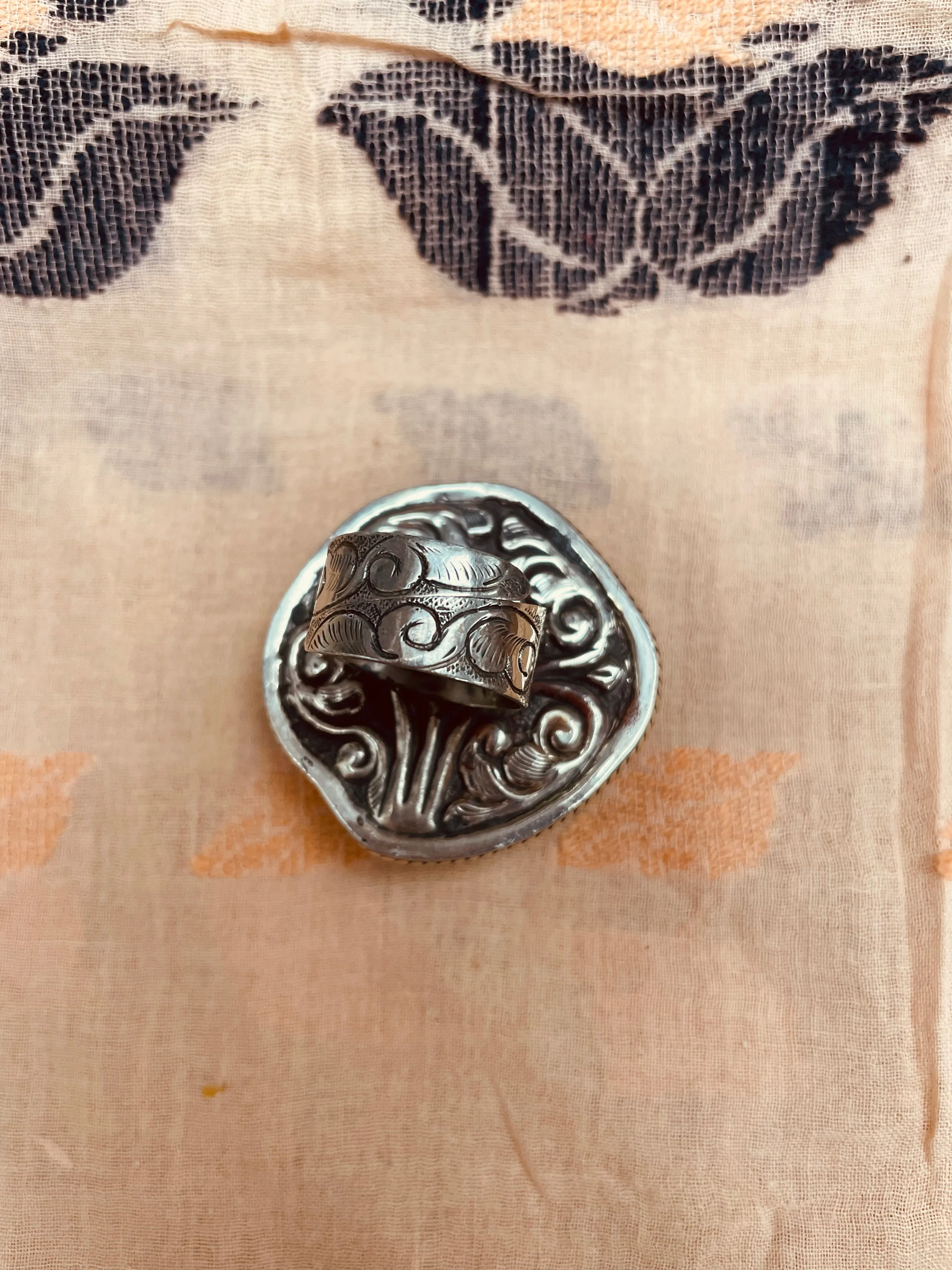 Large Rose Carved in Labradorite Adjustable Ornate Ring
