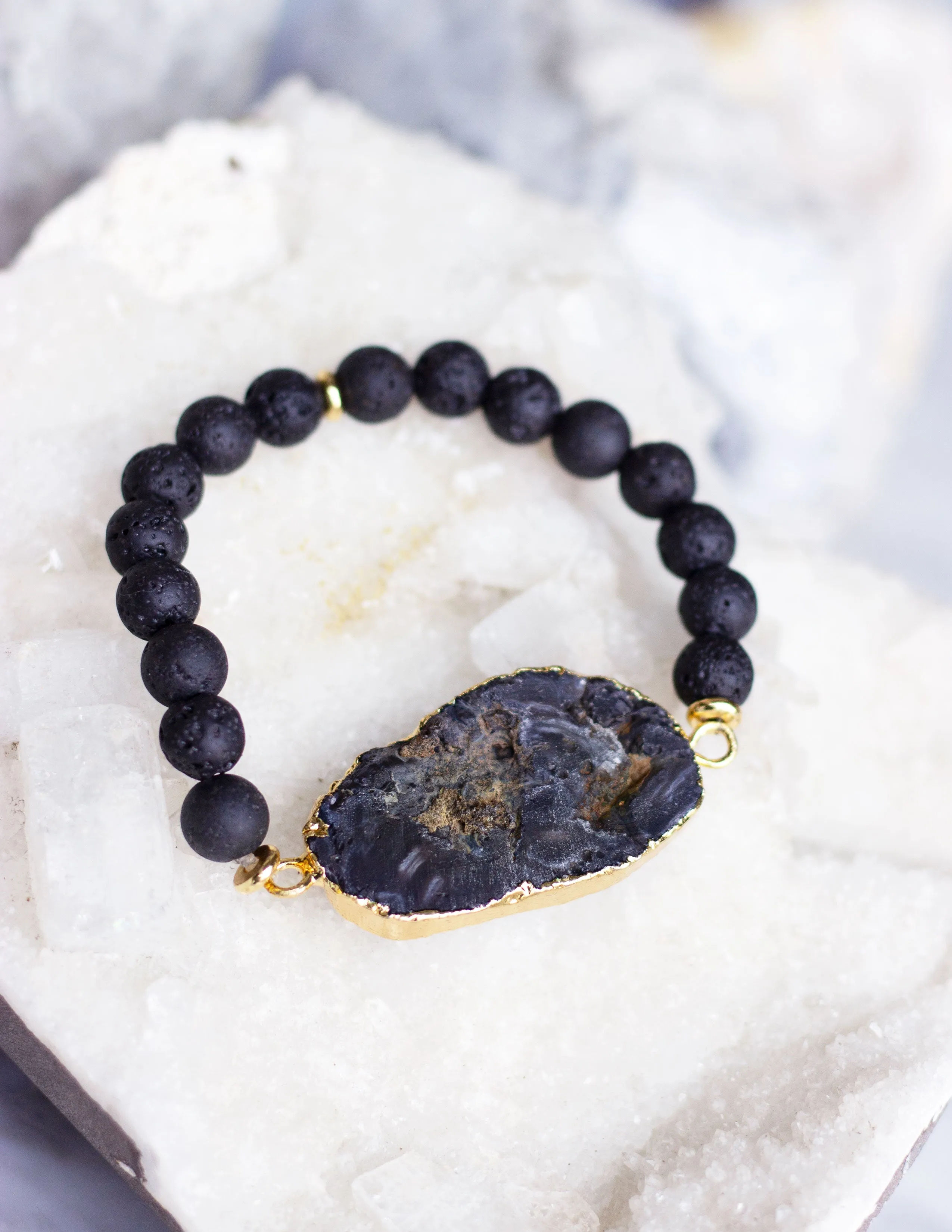 LAVA BEADS/ QUARTZ BRACELET- 0710