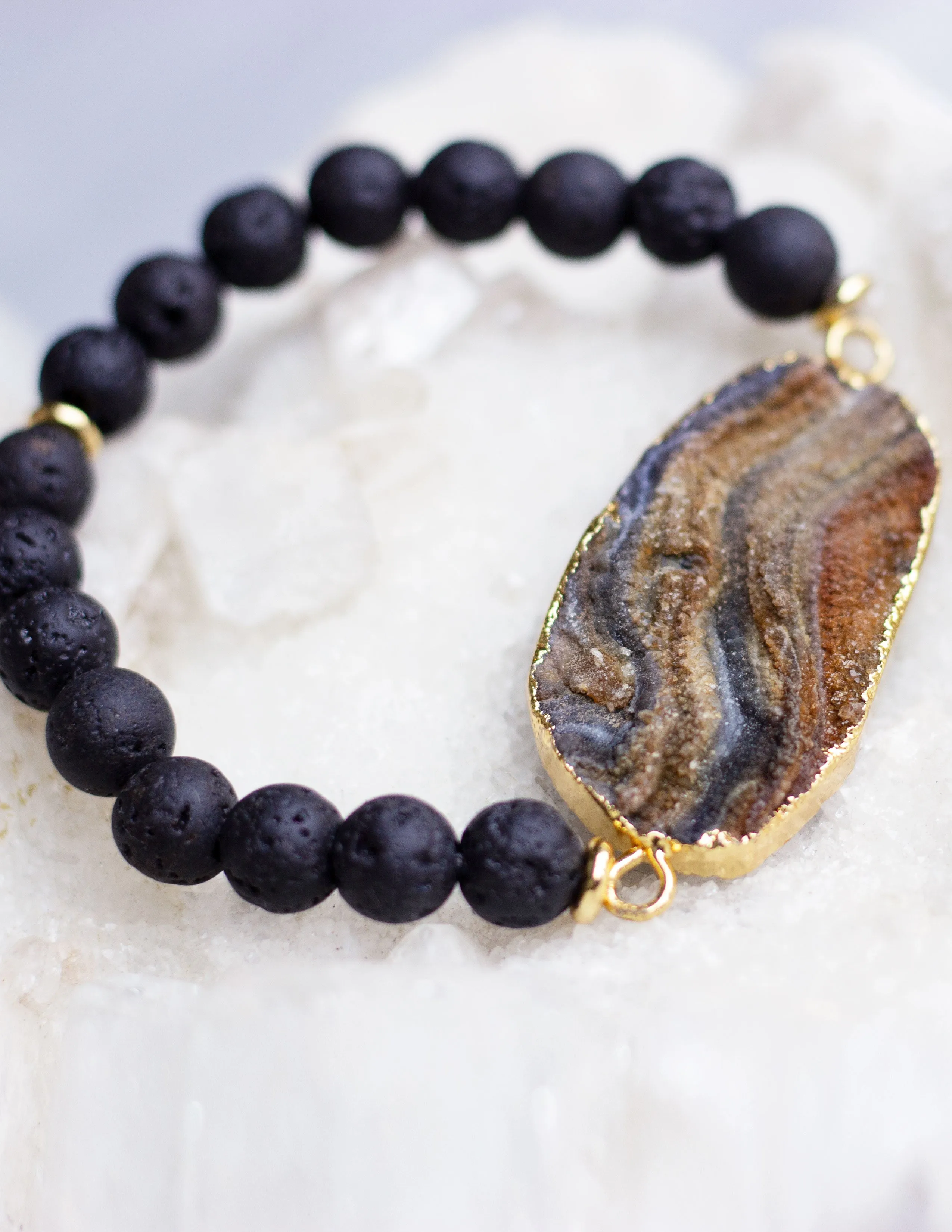 LAVA BEADS/ QUARTZ BRACELET- 0710