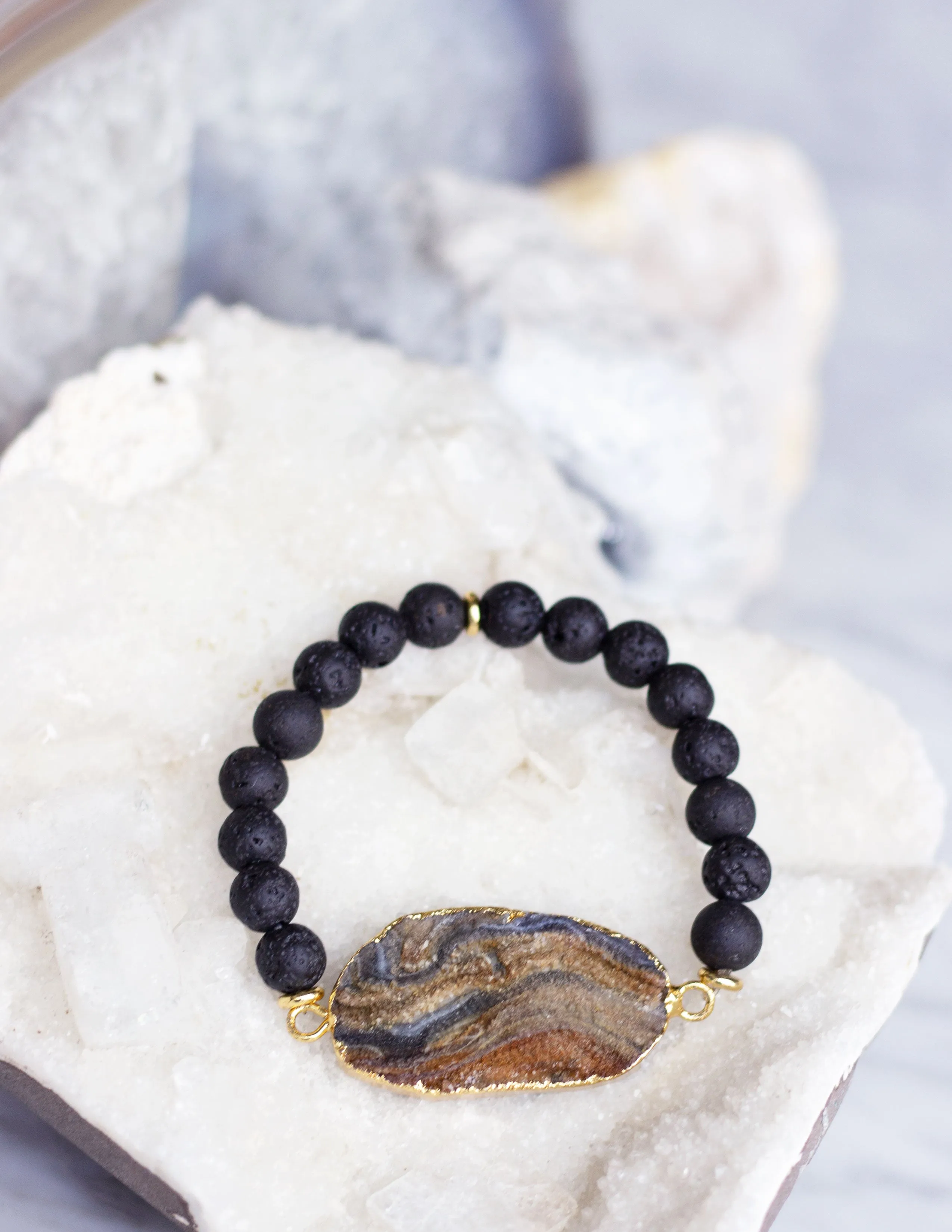 LAVA BEADS/ QUARTZ BRACELET- 0710