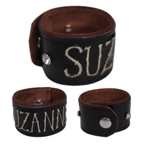 Leather Cuff Bracelet With Monogram Or Name Embroidered