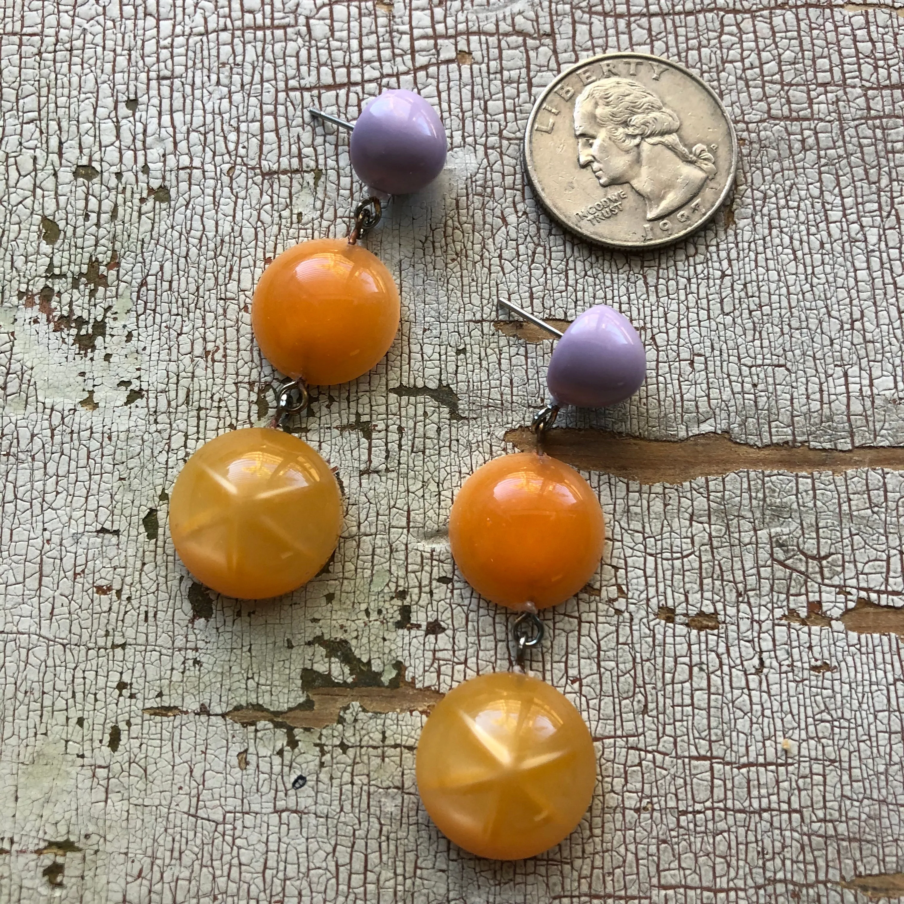 Lilac & Tangerine Moonglow Star Tri Dot Drop Earrings