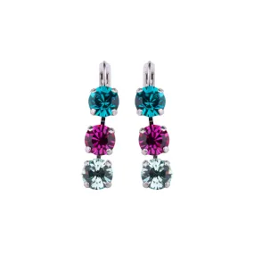 Medium Three Stone Leverback Earrings in "Kaleidoscope" - Rhodium
