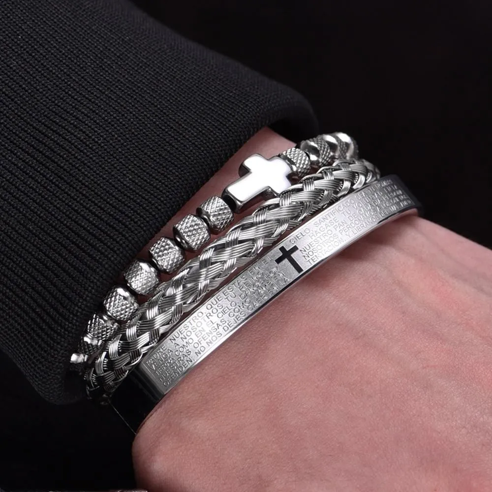 Men's Cross Bracelet <br> Padre Nuestro Set (3pcs)