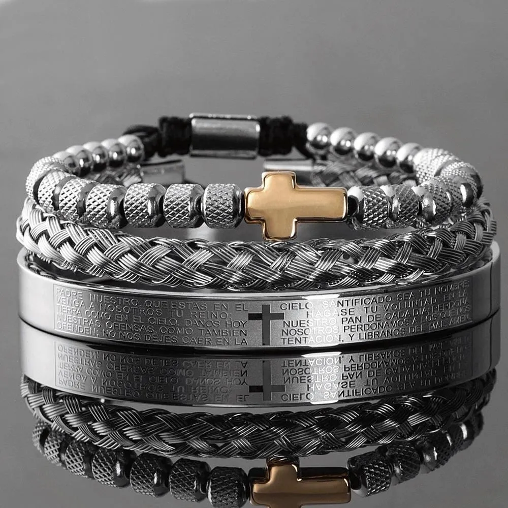 Men's Cross Bracelet <br> Padre Nuestro Set (3pcs)