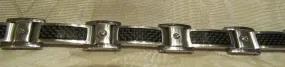 Mens Stainless Steel Link And Enamel Bracelet Vintage Holographic Enamel Inset Links