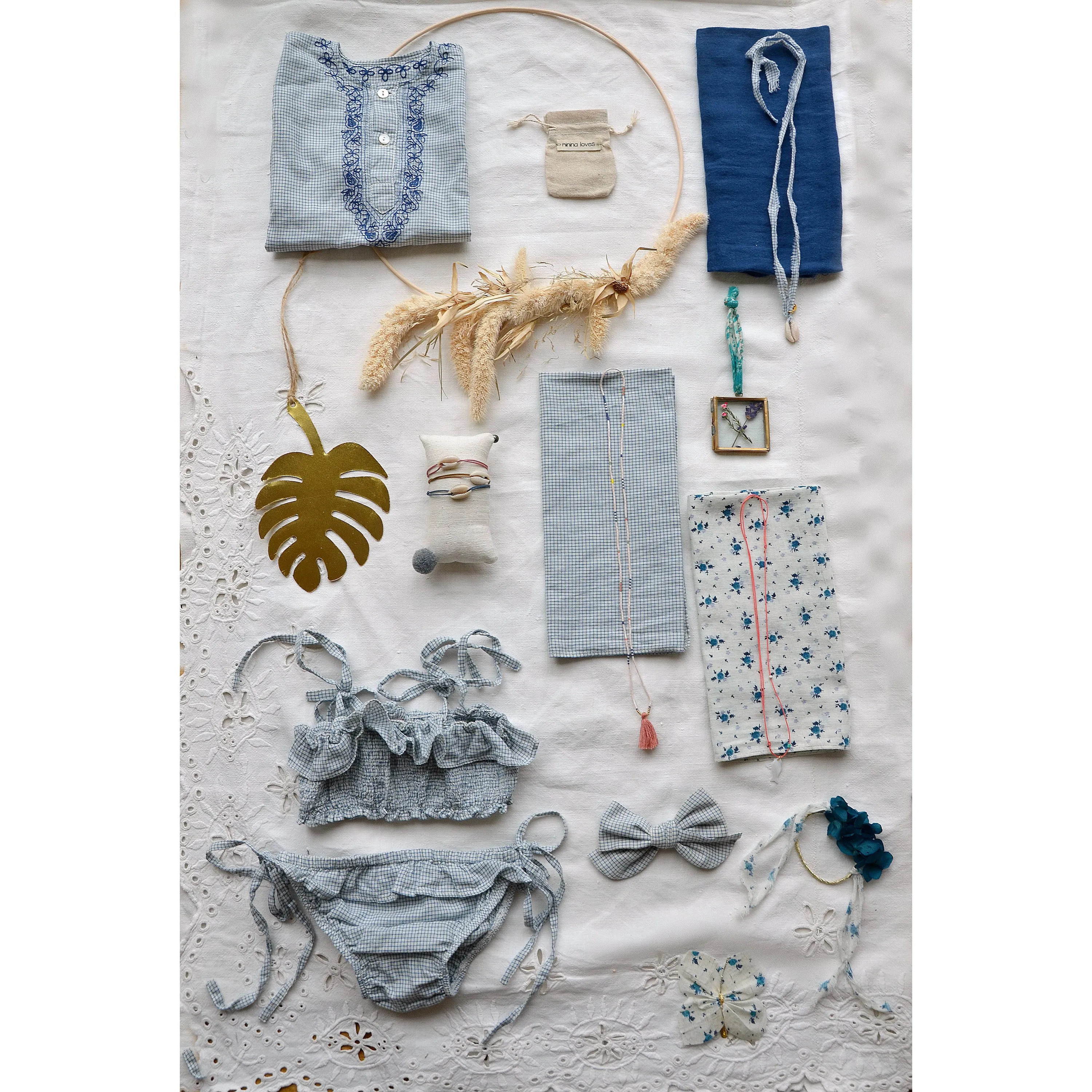 Minina Loves Hairpin Linen Butterfly Veronica Blue Flowers