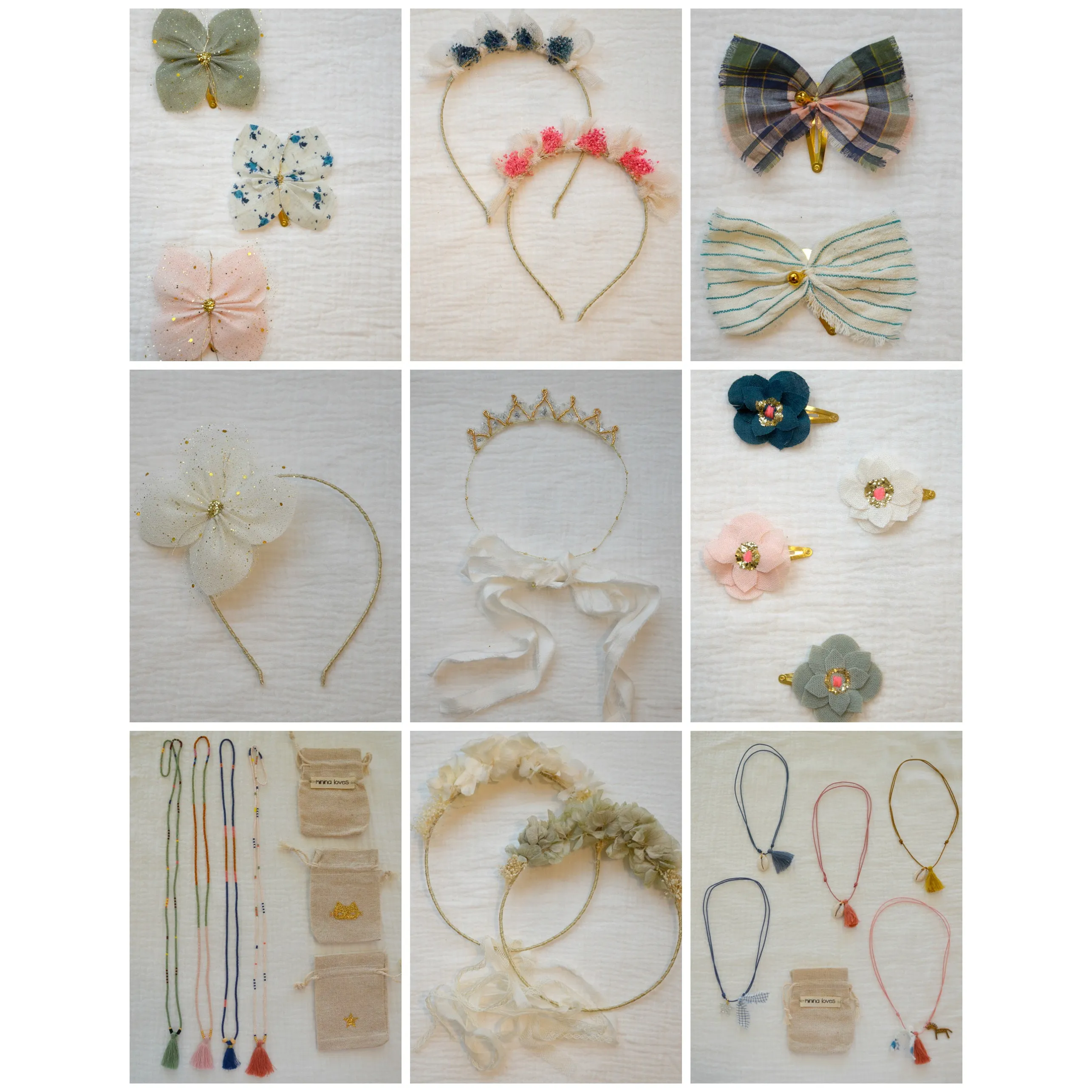 Minina Loves Hairpin Linen Butterfly Veronica Blue Flowers