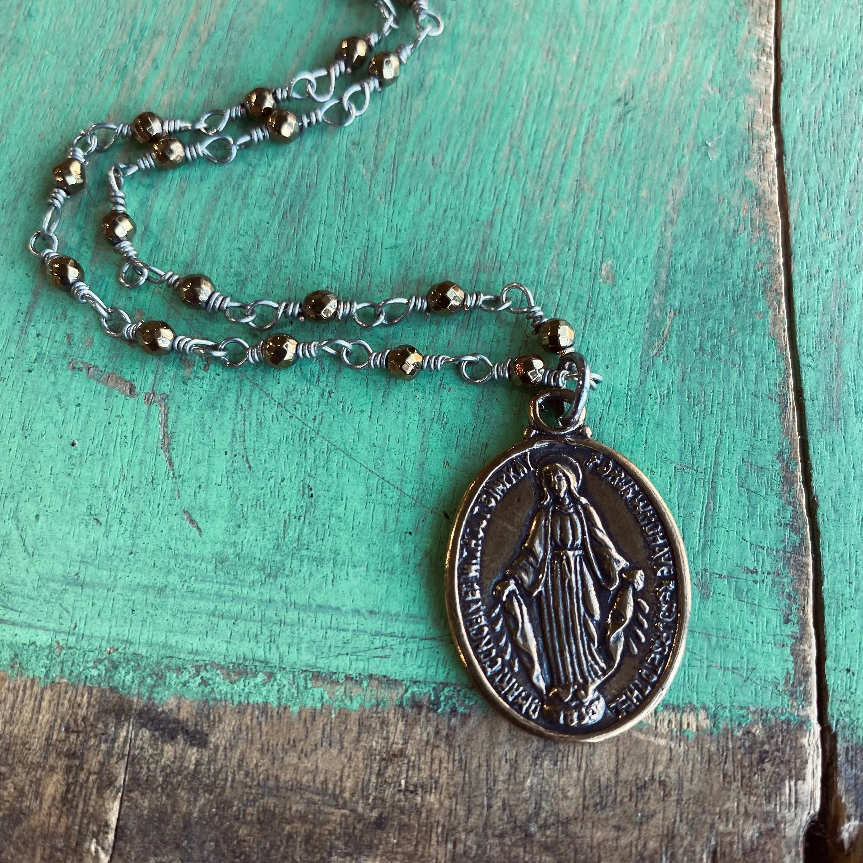 Miraculous Medal Hematite Necklace