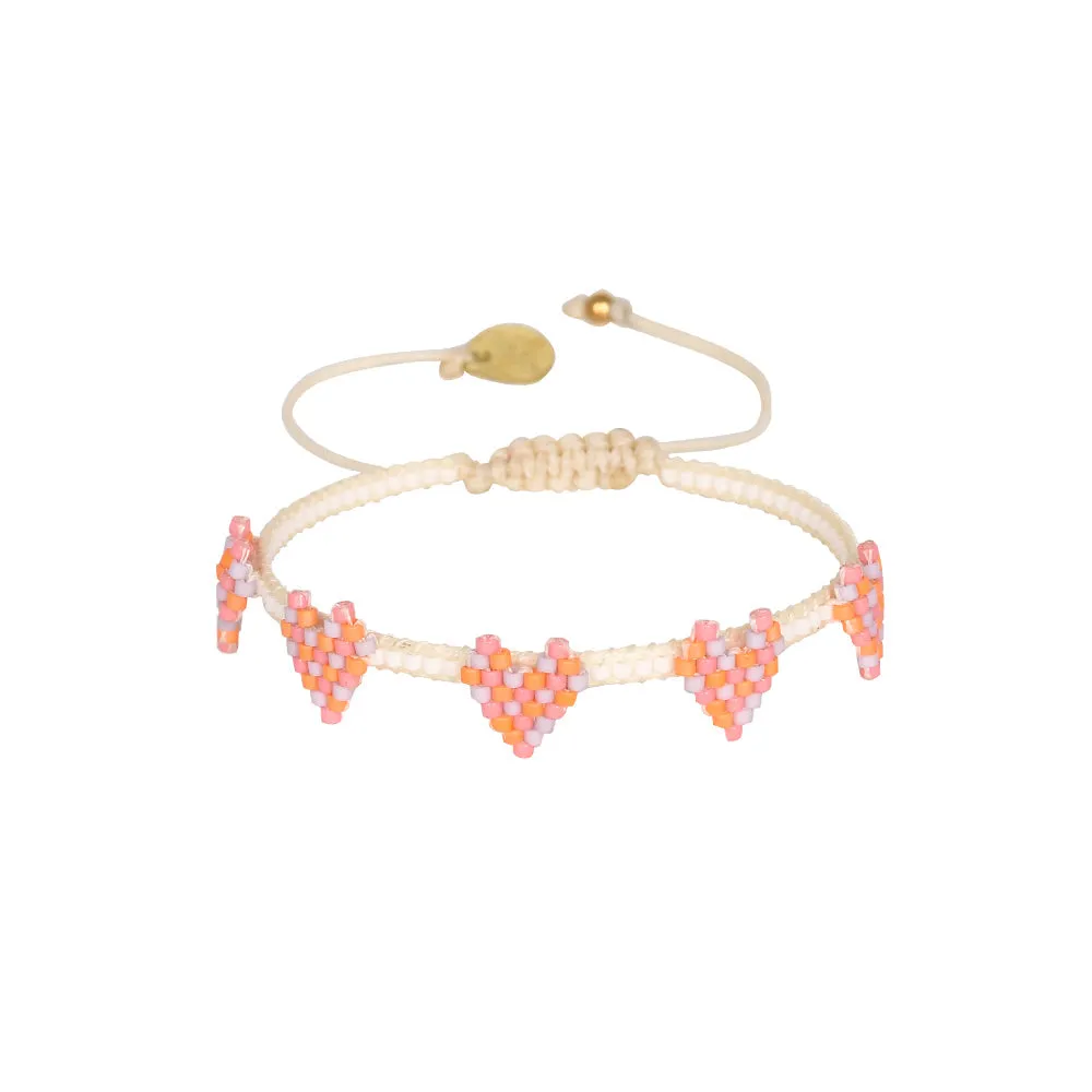 Multi Heart Row Bracelet ~ White/Purple/Coral