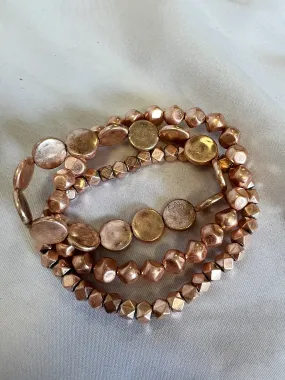 Multi Layered Metal Bead Bracelet - Rose Gold