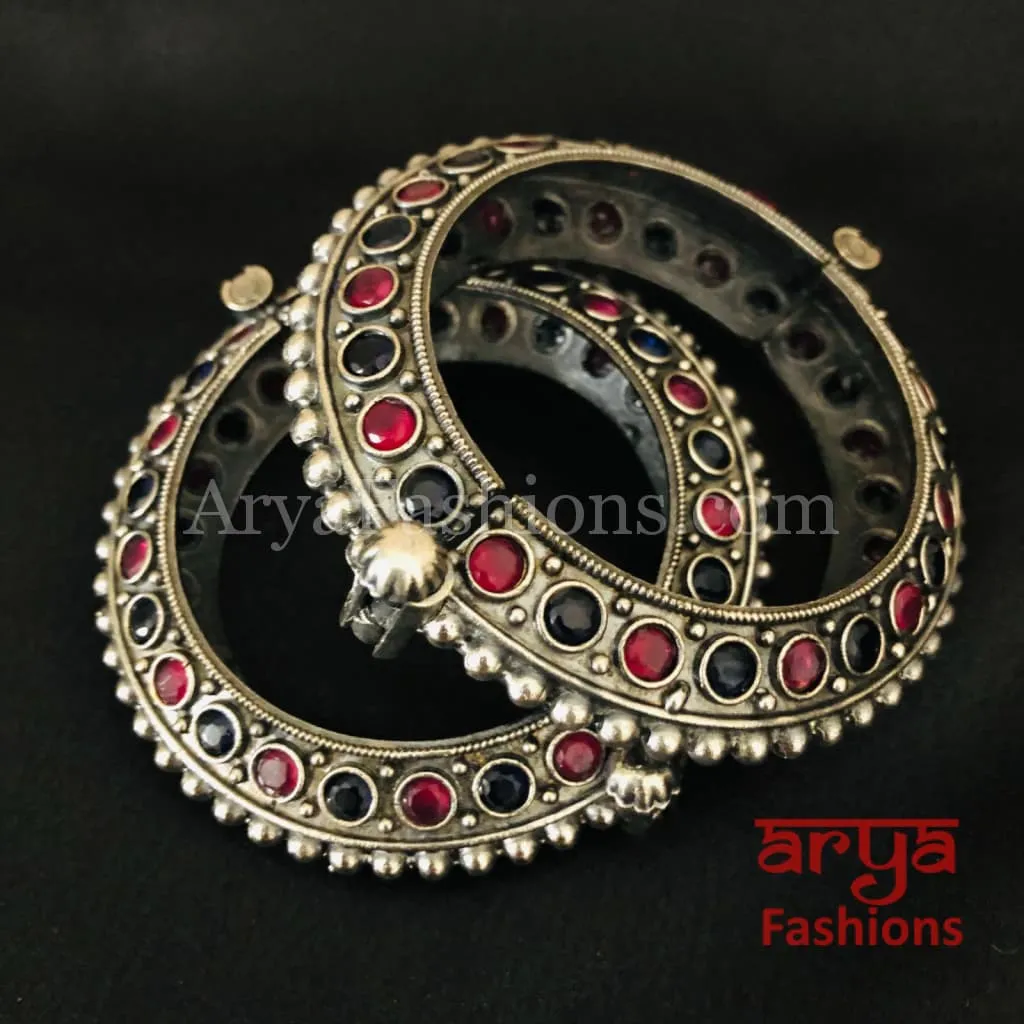 Multicolor Ethnic Silver Oxidized Bracelet/ Ethnic Bracelet /Size 2.4, 2.6