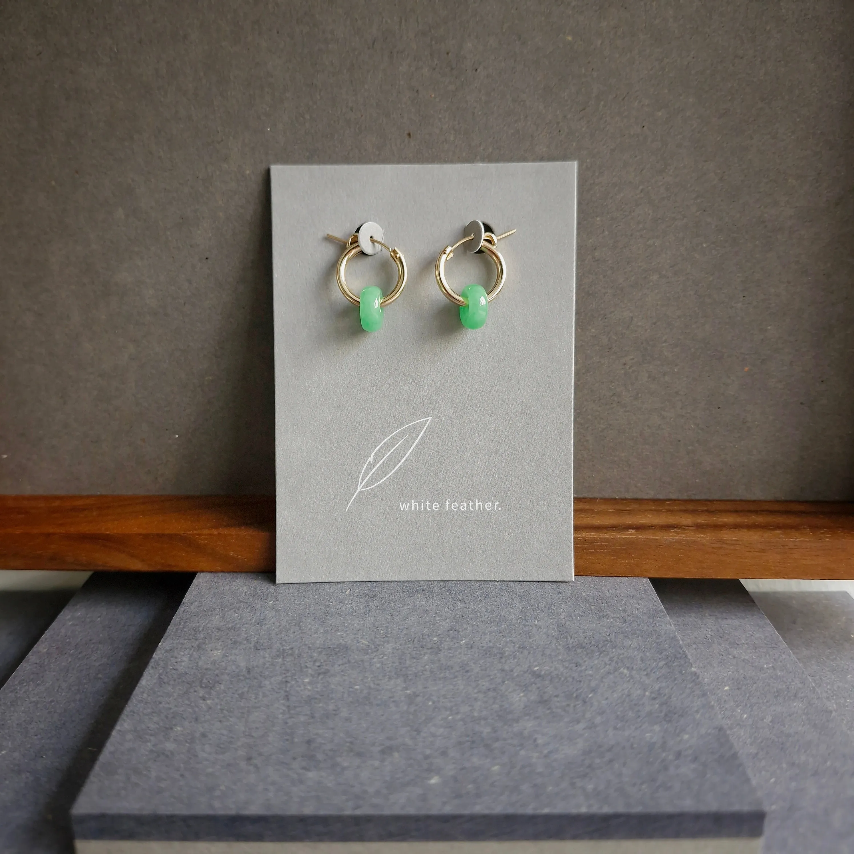 Myanmar Jade Leverback Hoop Earrings / 14k Gold-filled #1