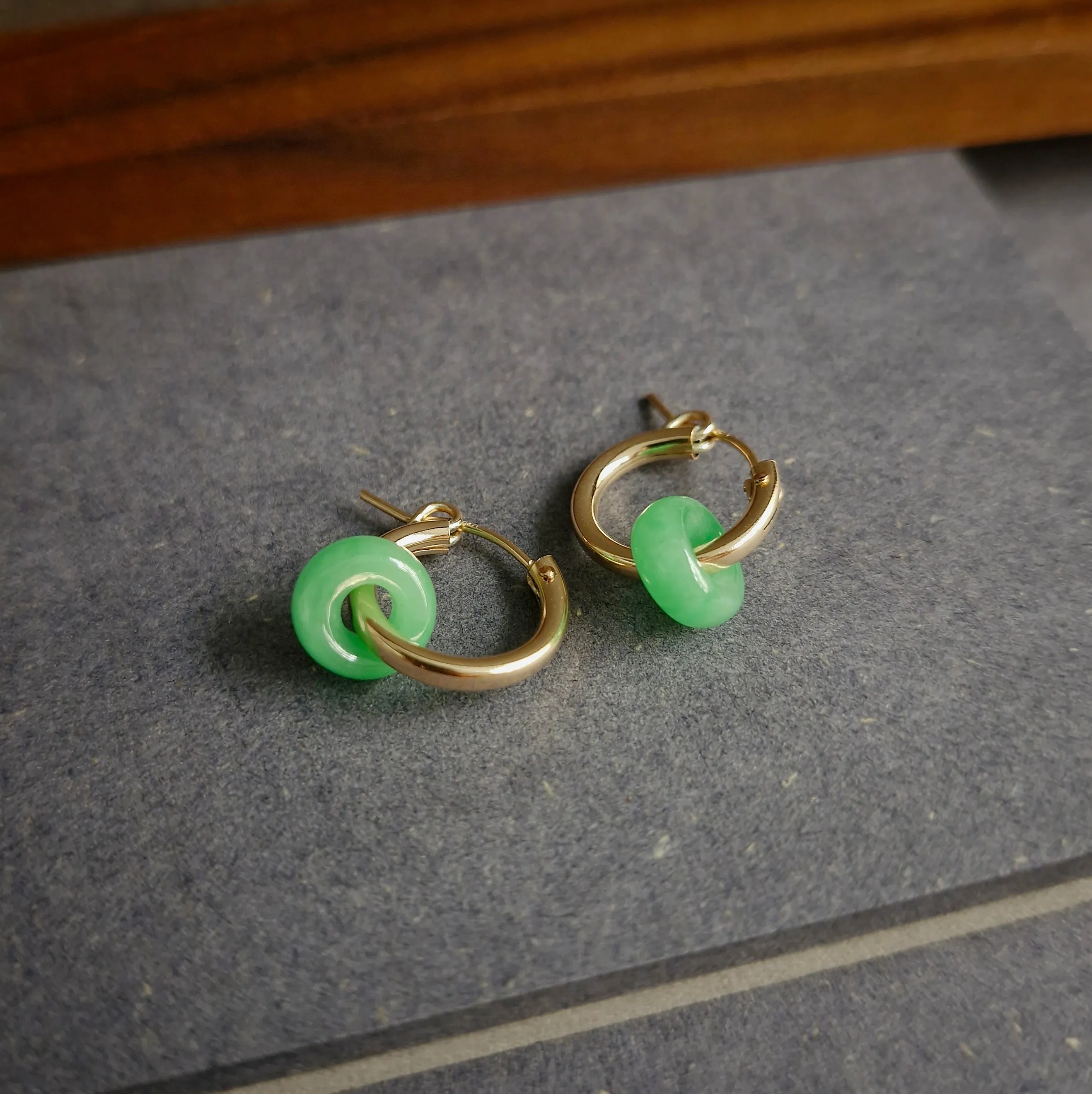 Myanmar Jade Leverback Hoop Earrings / 14k Gold-filled #1