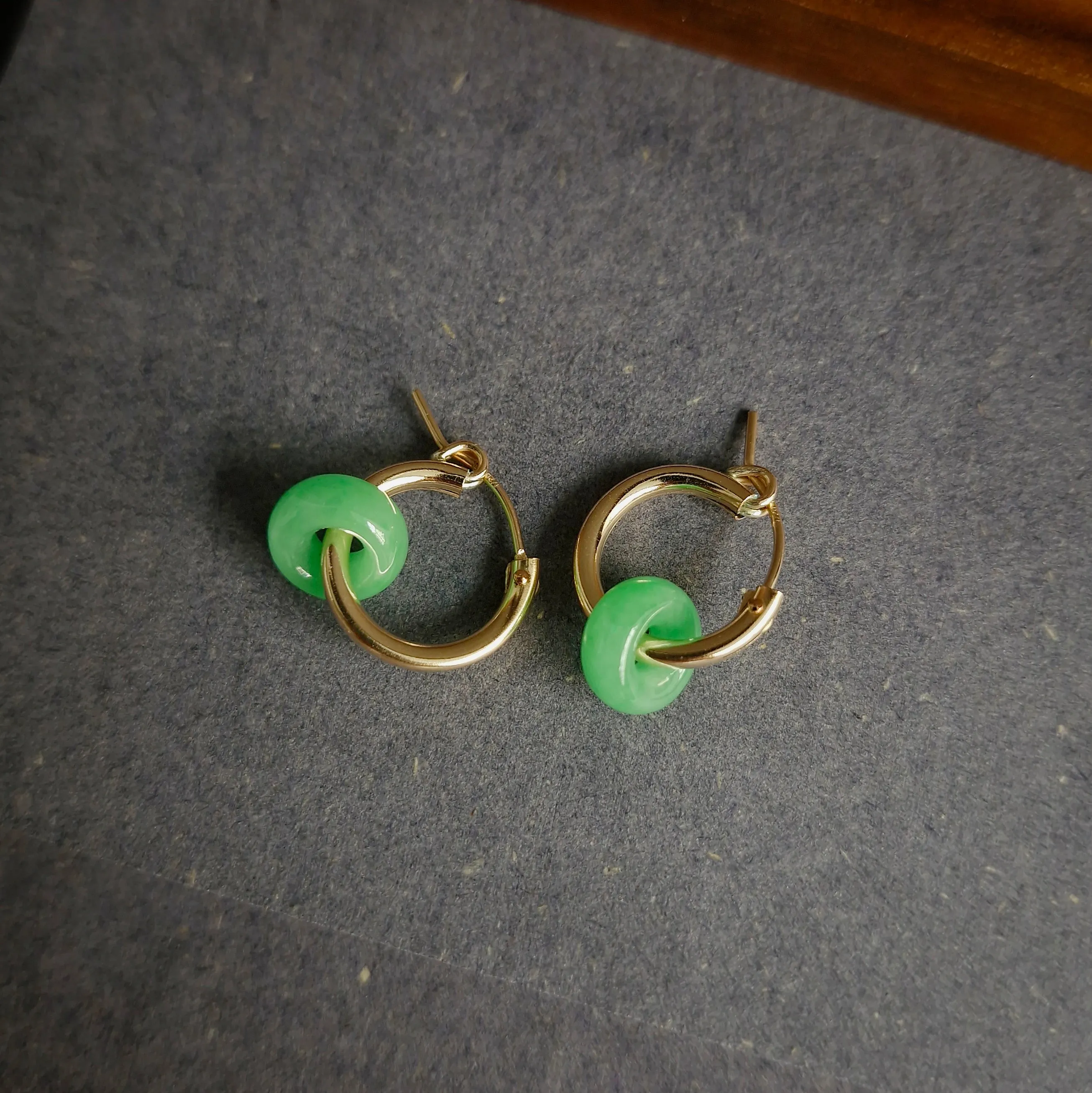 Myanmar Jade Leverback Hoop Earrings / 14k Gold-filled #1