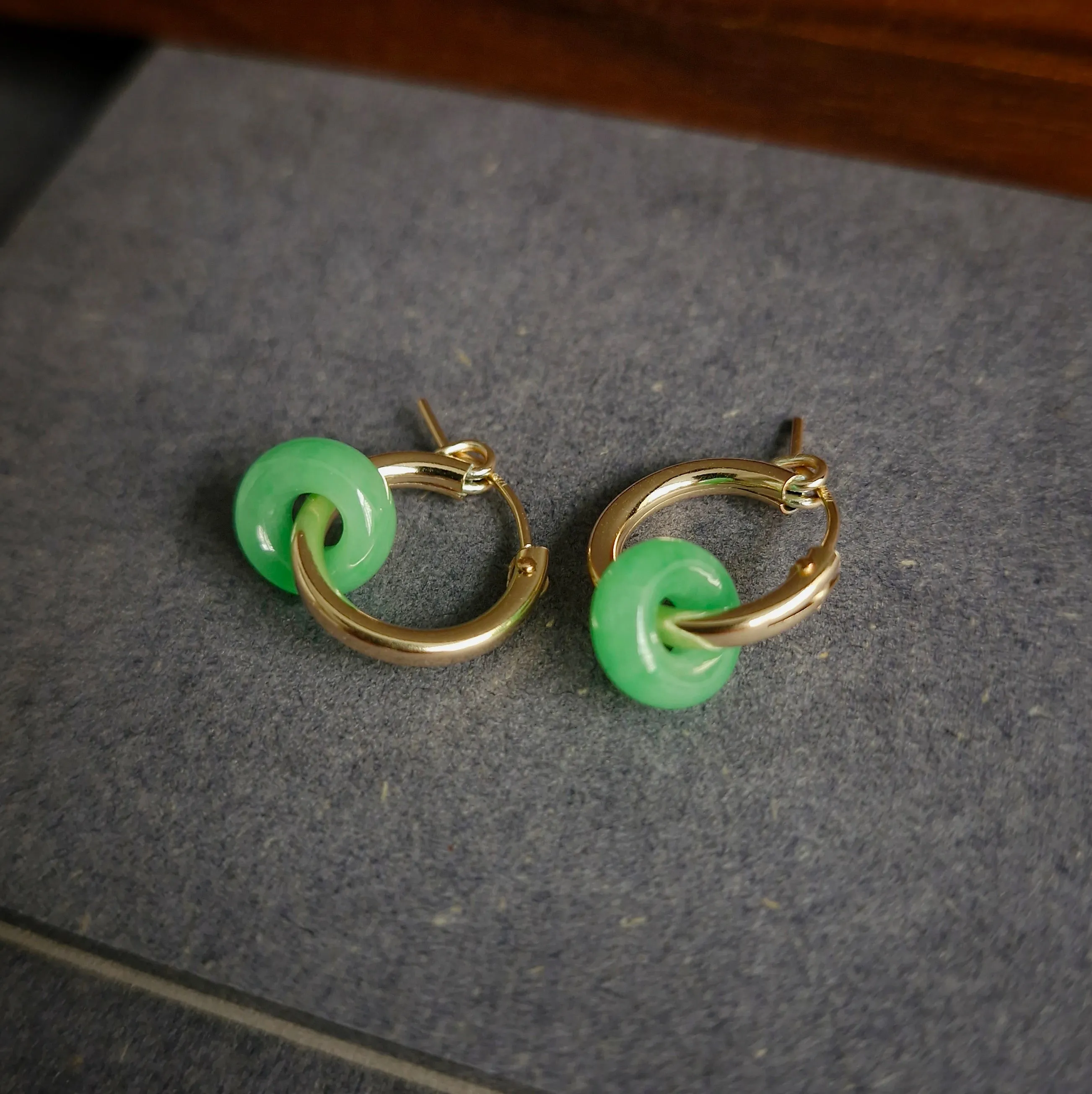Myanmar Jade Leverback Hoop Earrings / 14k Gold-filled #1