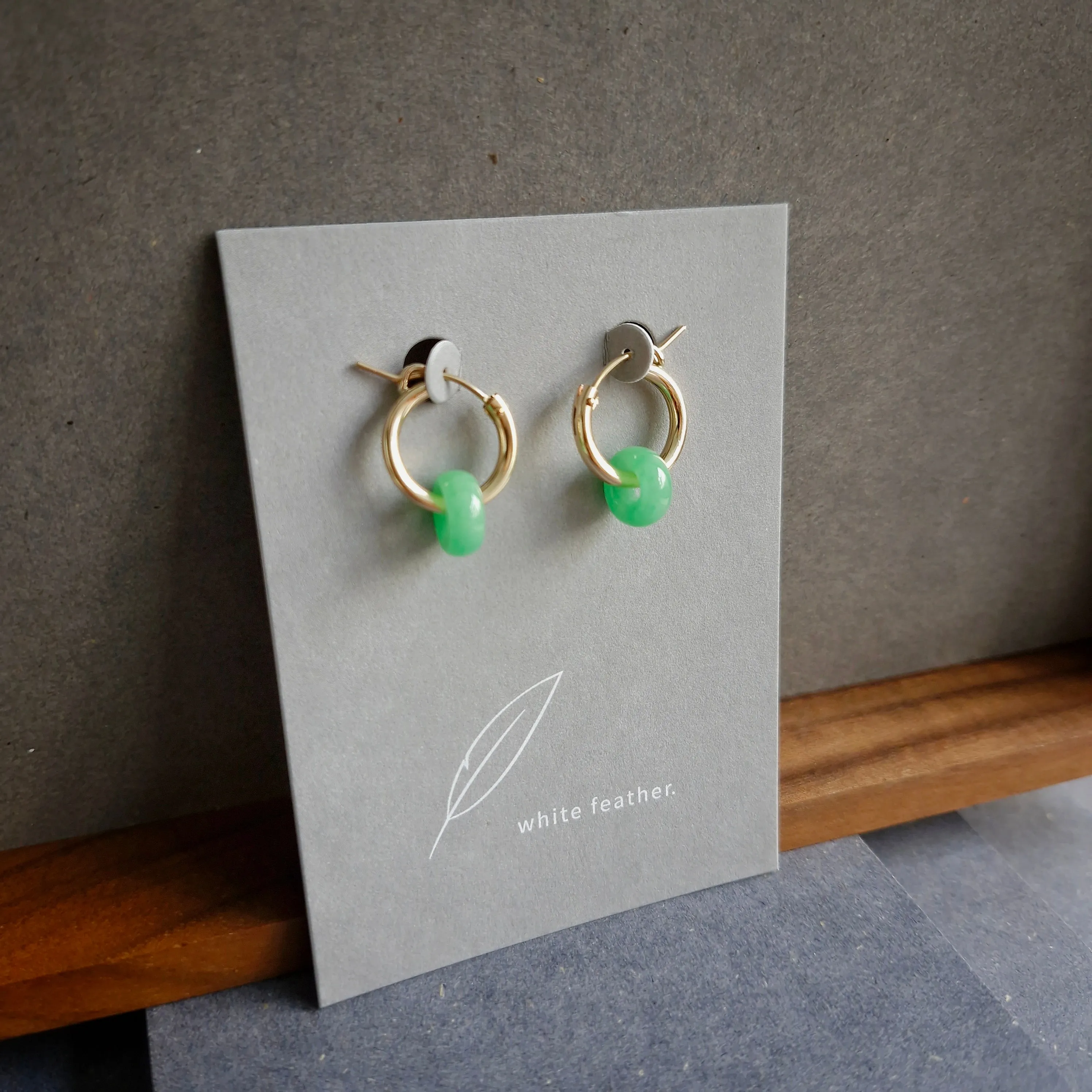 Myanmar Jade Leverback Hoop Earrings / 14k Gold-filled #1