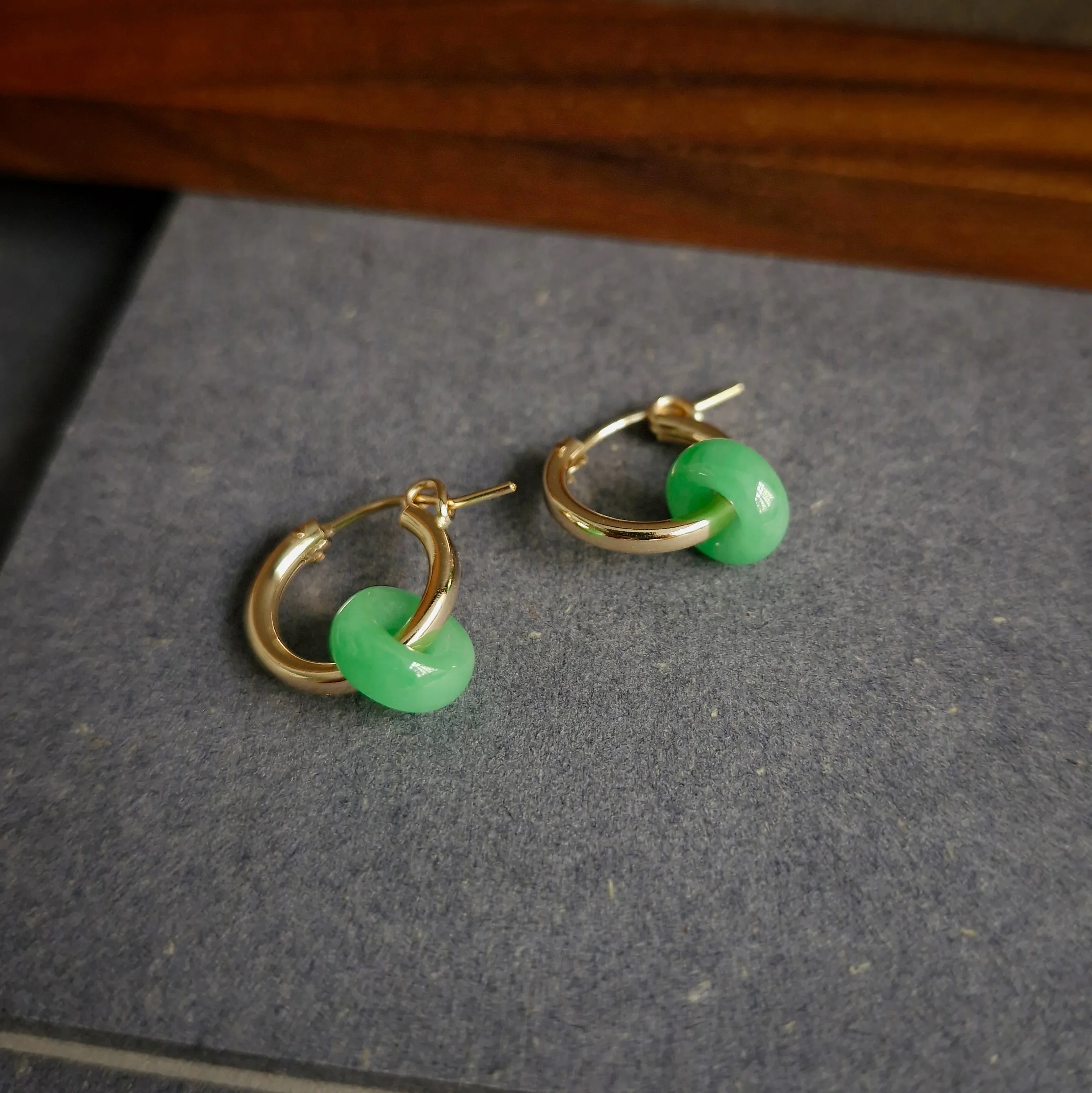 Myanmar Jade Leverback Hoop Earrings / 14k Gold-filled #1