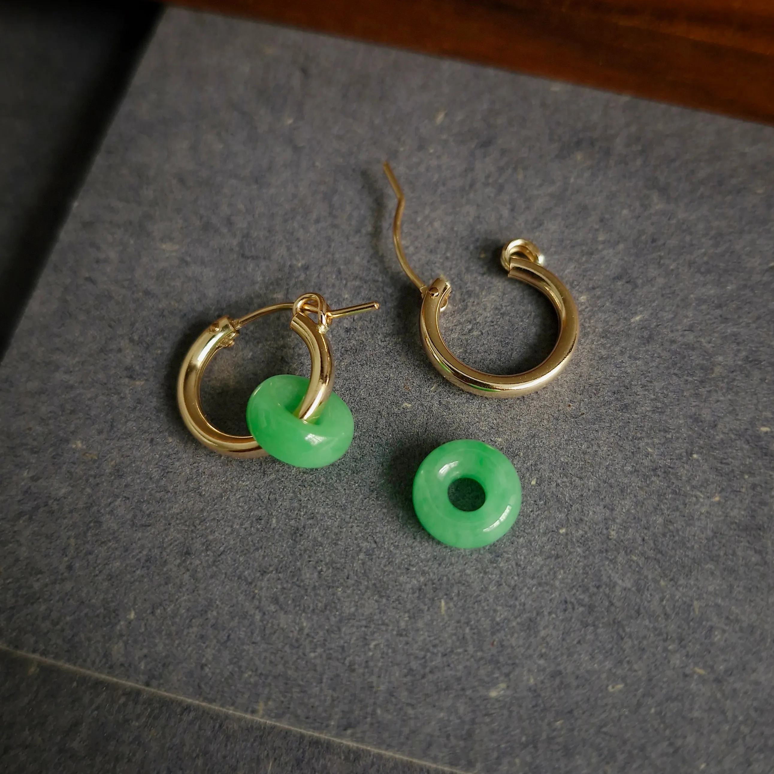 Myanmar Jade Leverback Hoop Earrings / 14k Gold-filled #1