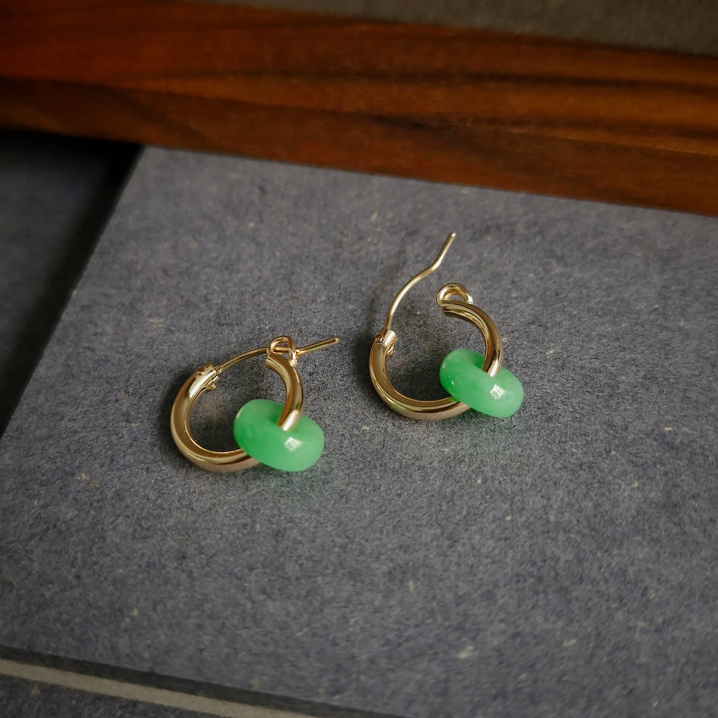 Myanmar Jade Leverback Hoop Earrings / 14k Gold-filled #1