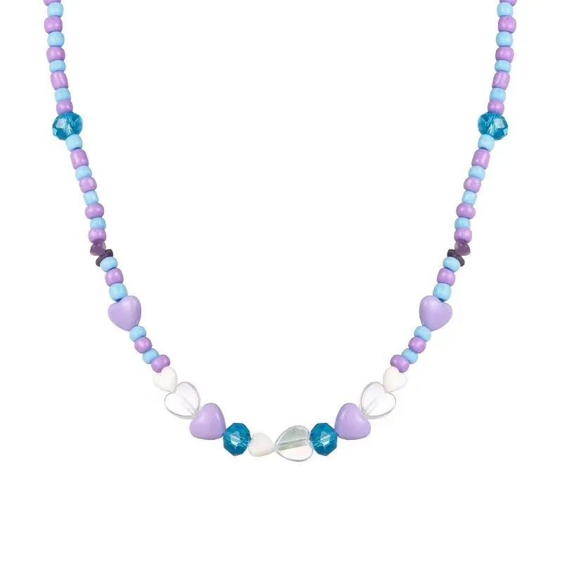 N42 Sweet Light Purple& Blue Beaded Necklace