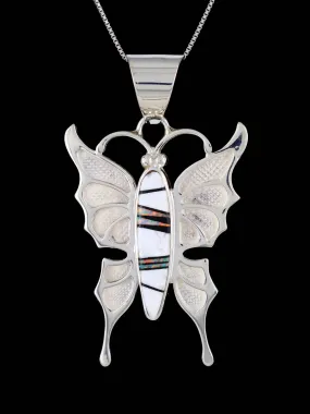 Native American Inlay White Buffalo Butterfly Pendant
