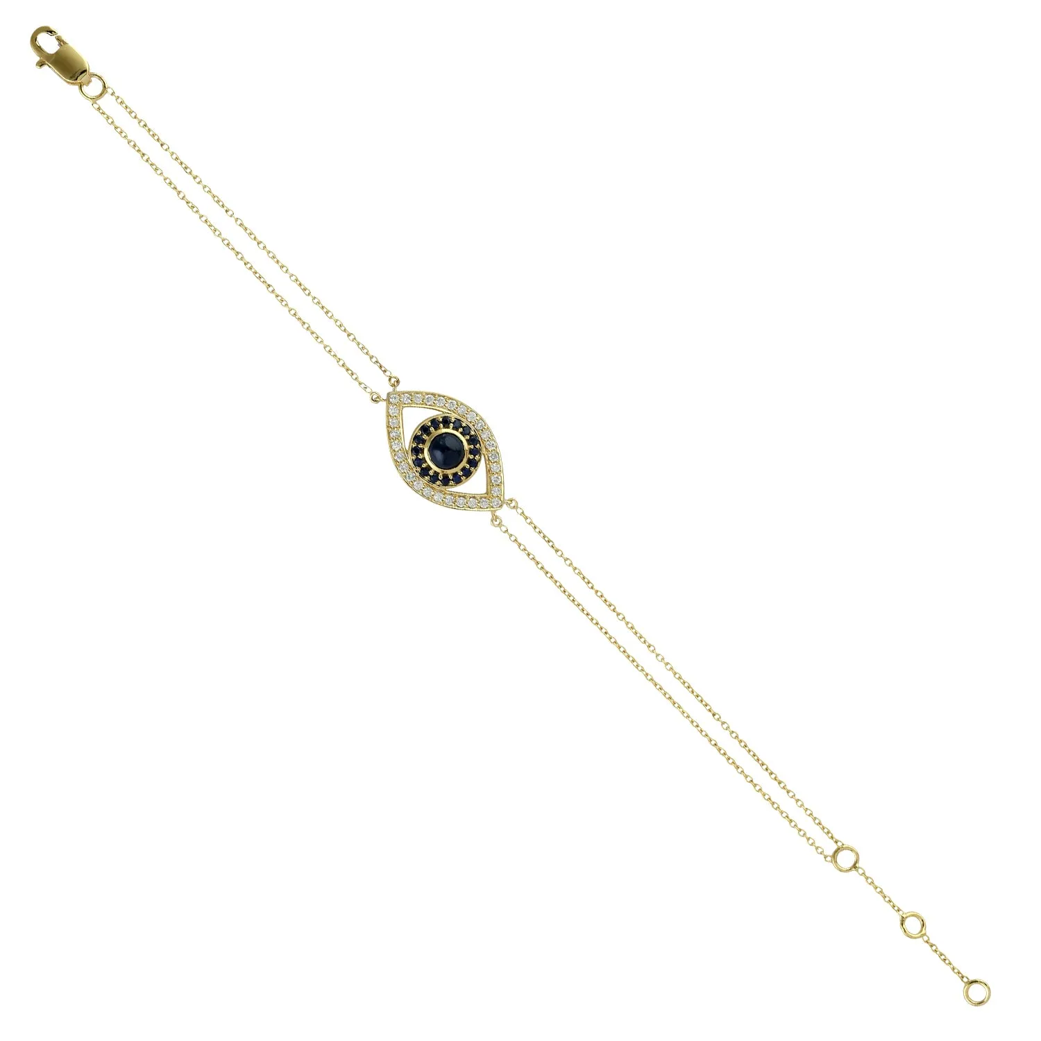 Natural Blue Sapphire Diamond Precious Gemstone 14k Yellow Gold Evil Eye Bracelet