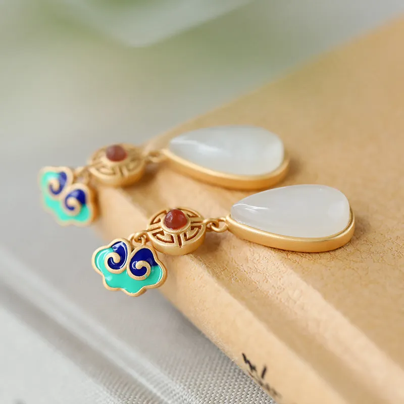 Natural Jade Earrings Nephrite Agate Silver Earrings ZNE281