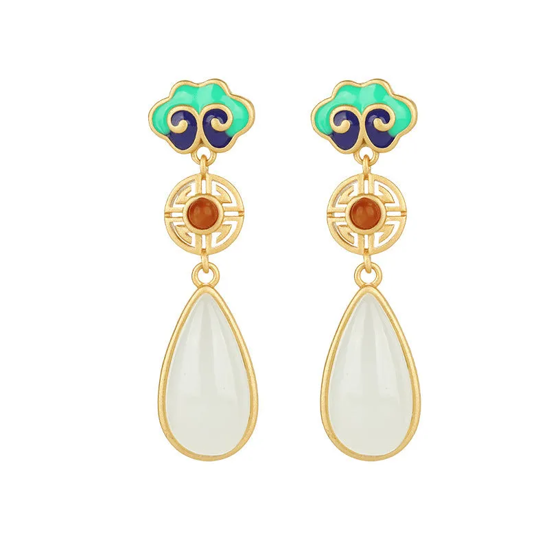 Natural Jade Earrings Nephrite Agate Silver Earrings ZNE281