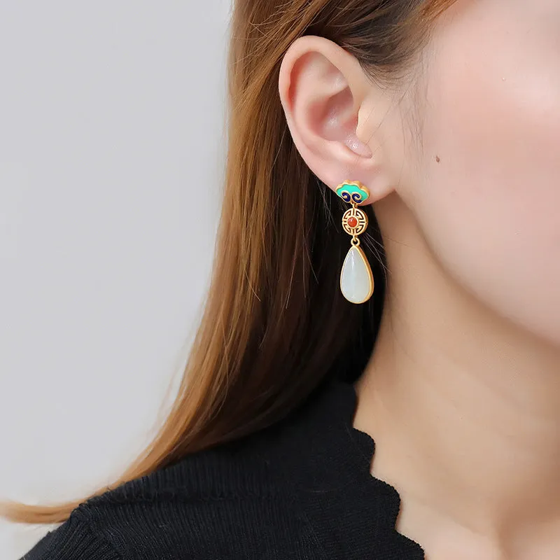 Natural Jade Earrings Nephrite Agate Silver Earrings ZNE281
