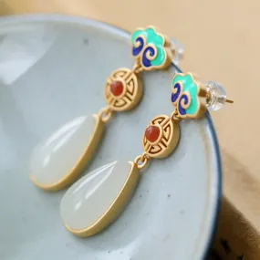 Natural Jade Earrings Nephrite Agate Silver Earrings ZNE281