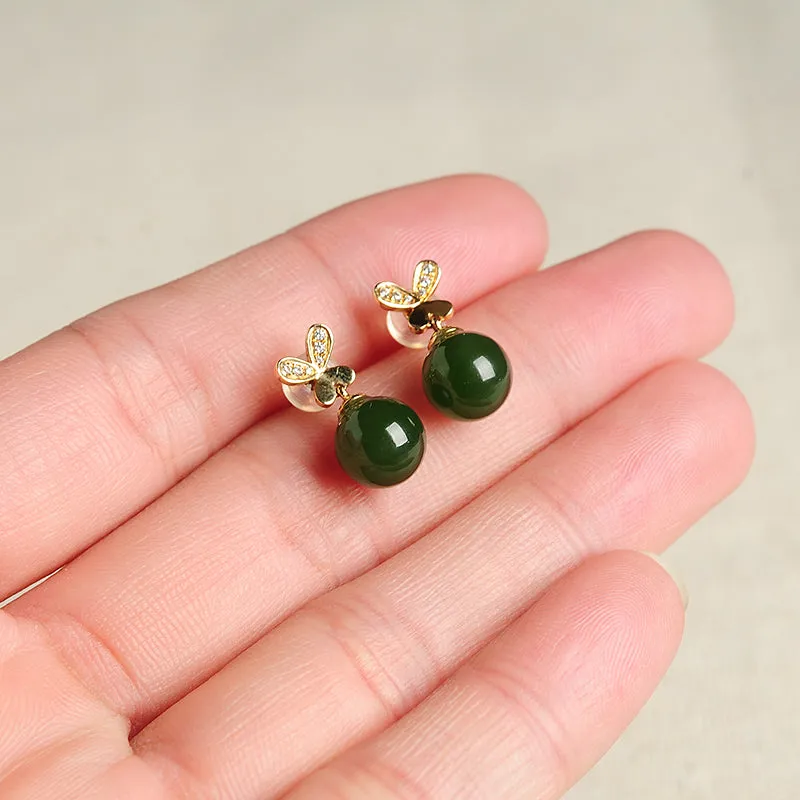 Natural Jade Earrings Nephrite Gold Earrings EG84