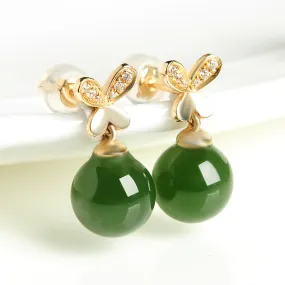 Natural Jade Earrings Nephrite Gold Earrings EG84