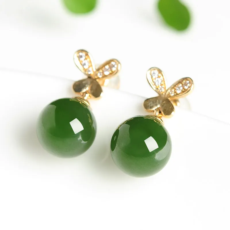 Natural Jade Earrings Nephrite Gold Earrings EG84