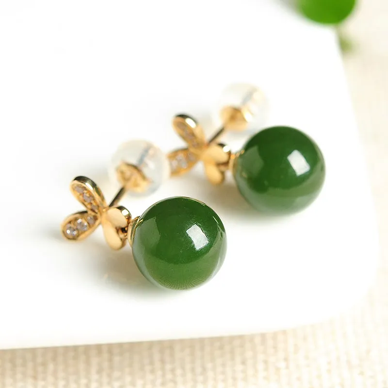Natural Jade Earrings Nephrite Gold Earrings EG84