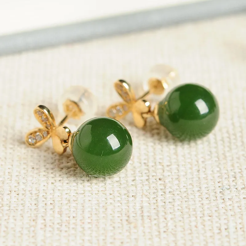 Natural Jade Earrings Nephrite Gold Earrings EG84
