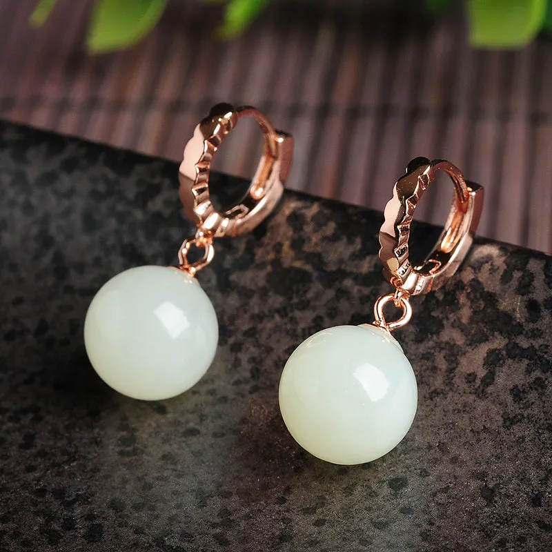 Natural Jade Earrings Nephrite Silver Earrings EG109