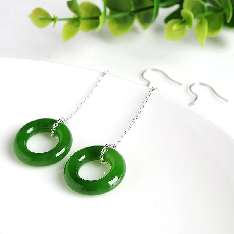 Natural Jade Earrings Nephrite Silver Earrings EG81