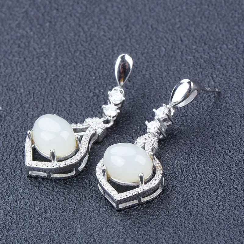 Natural Jade Earrings Nephrite Silver Earrings NE138