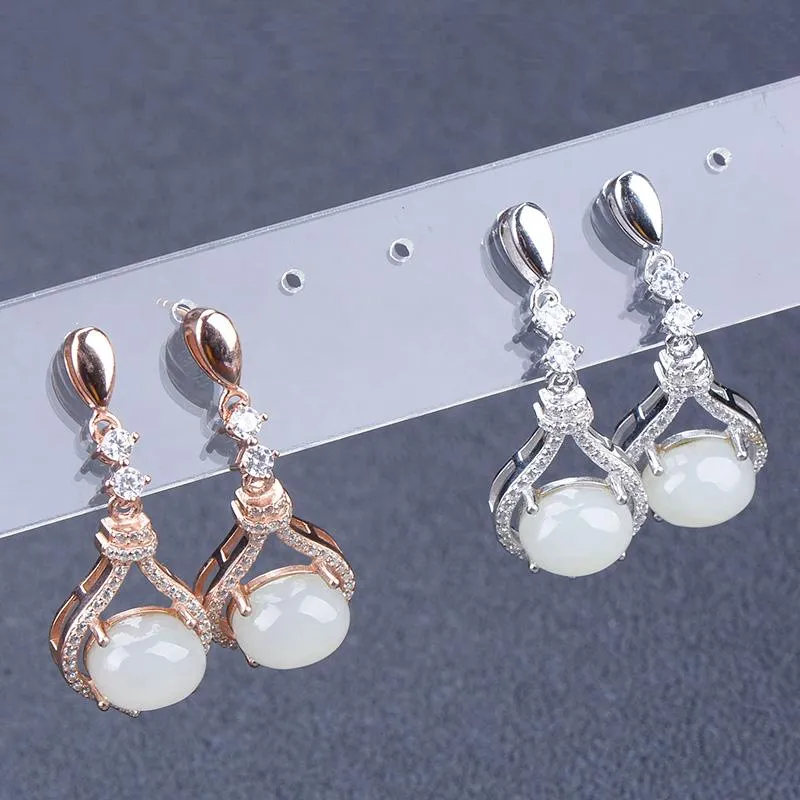 Natural Jade Earrings Nephrite Silver Earrings NE138