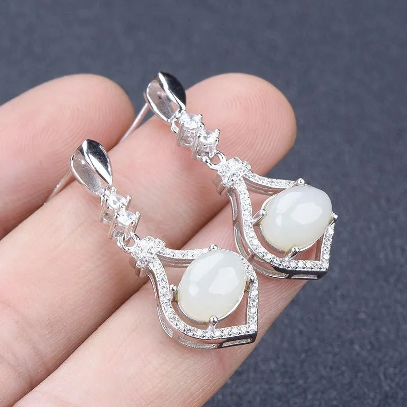 Natural Jade Earrings Nephrite Silver Earrings NE138
