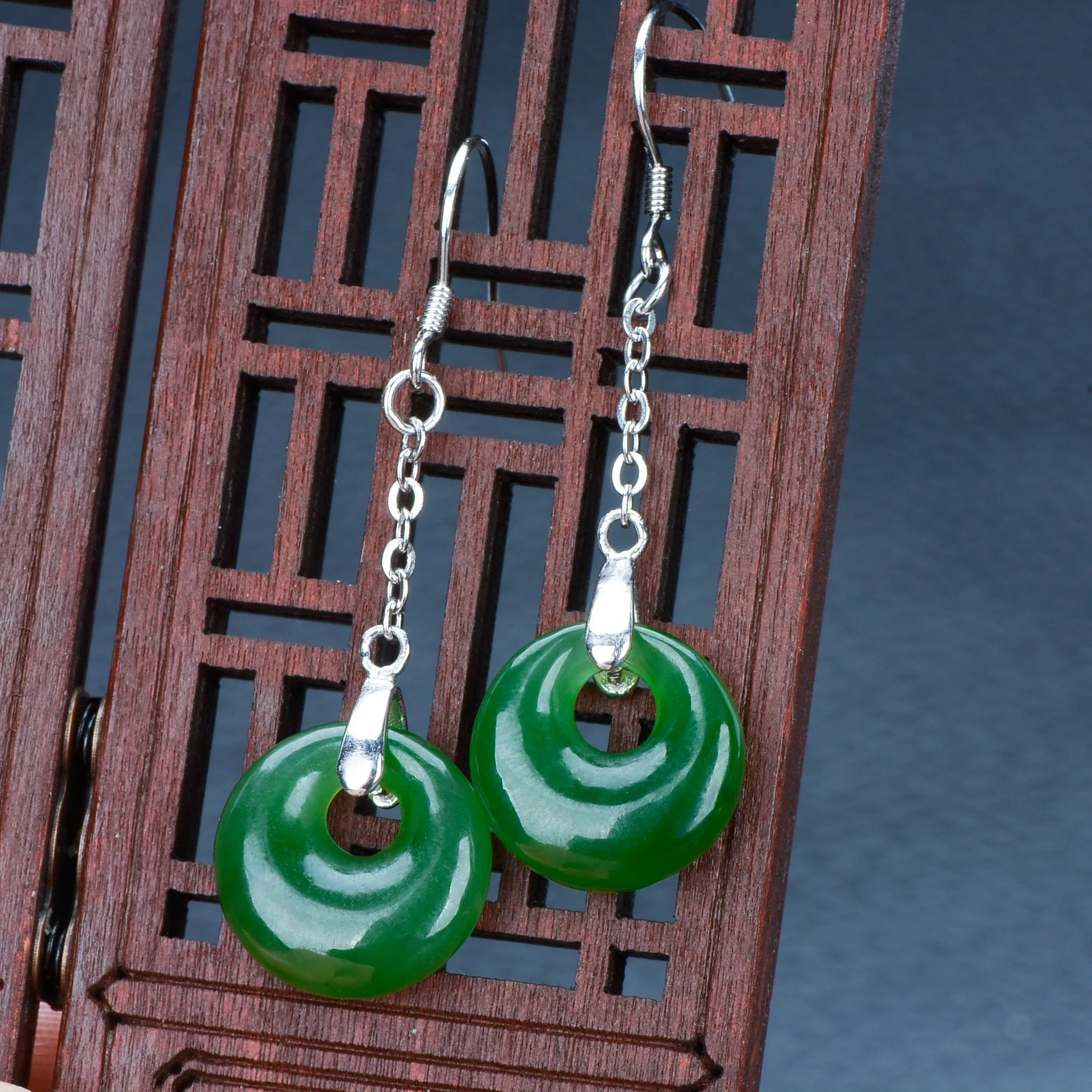 Natural Jade Earrings Nephrite Silver Earrings NE140